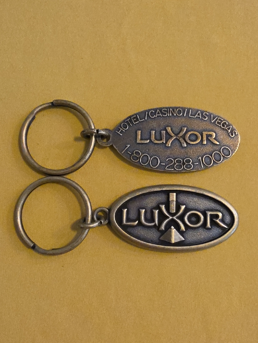 2 Vintage Luxor Hotel & Casino Las Vegas Vintage Brass Keychains - Circa 1993